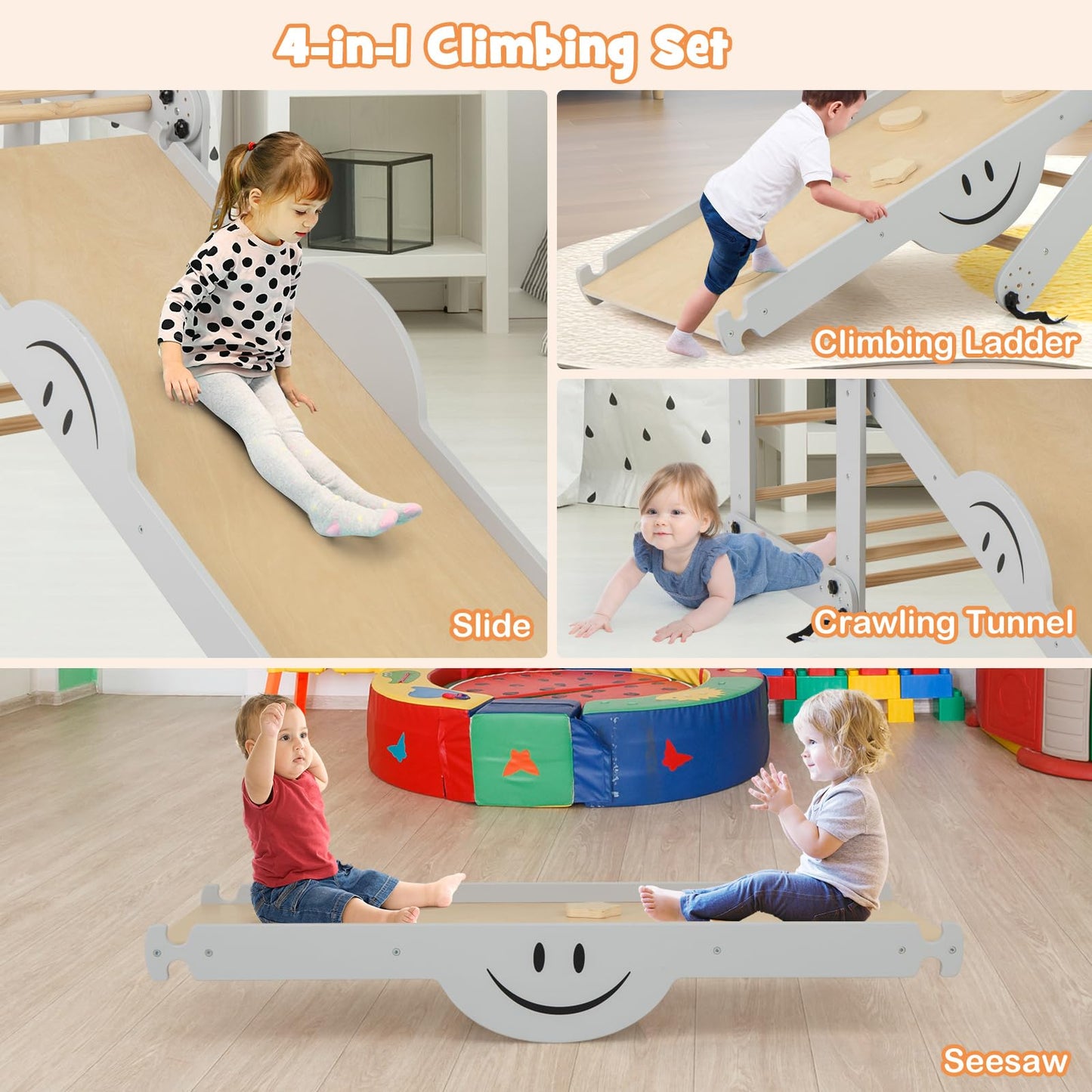 10 in 1 Toddler Climbing Frame Indoor Kids Climber Ladder with Reversible Ramp