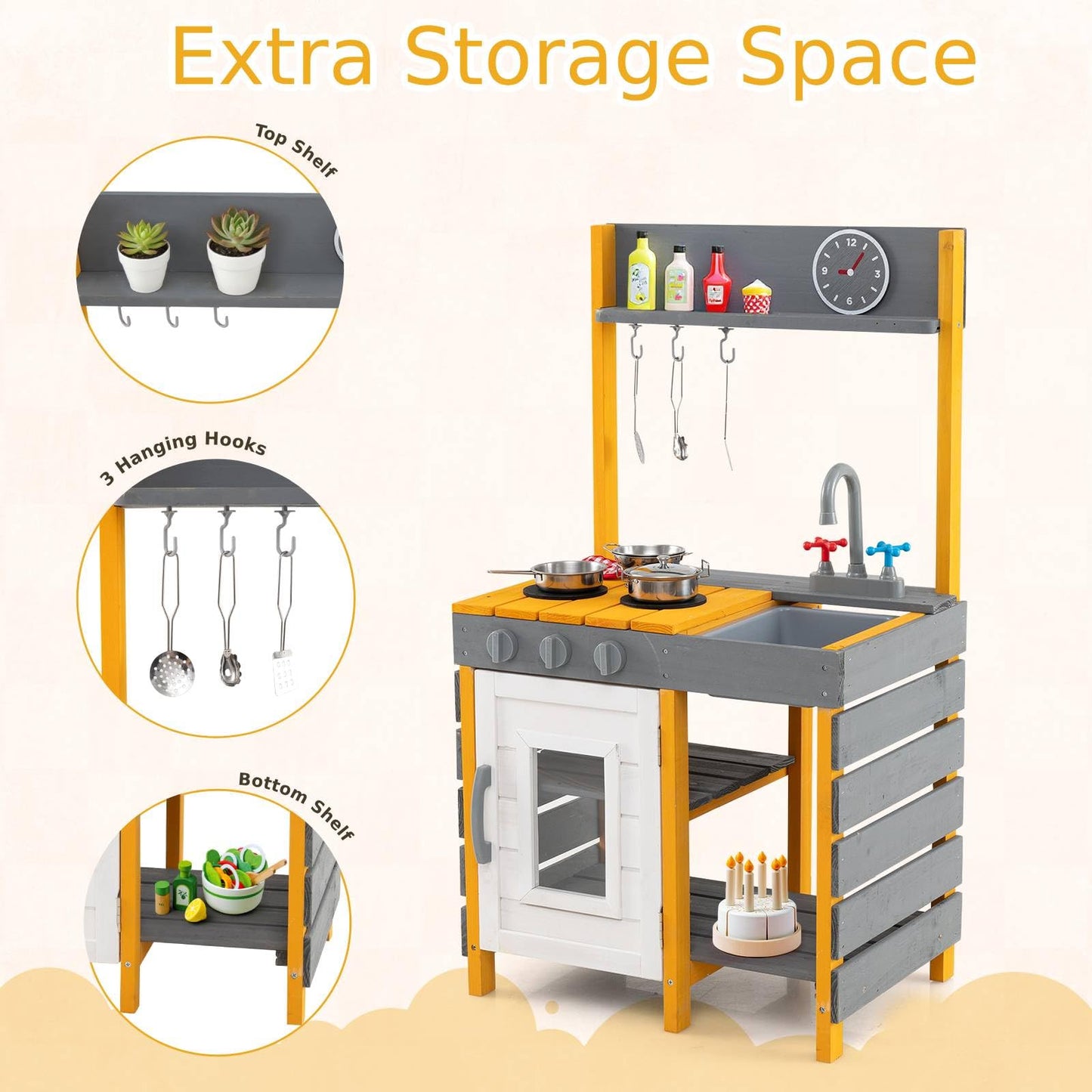 Mud Kitchen for Kids with Stoves Removable Sink and Faucet