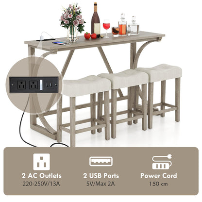 4-Piece Height Bistro Table and Saddle Seat Stools with Power Outlet