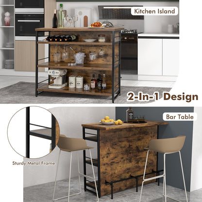 2 in 1 Industrial 4-Tier Bar Table with Storage Shelves