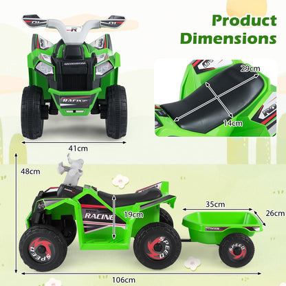 6V Kids Electric Quad with Removable Back Trailer Toddler Ride On ATV