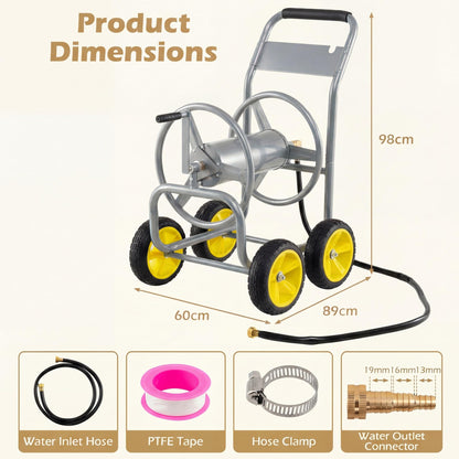GiantexUK Garden Hose Reel Cart, Heavy-Duty Metal Hose Pipe Trolley with 4 Wheels