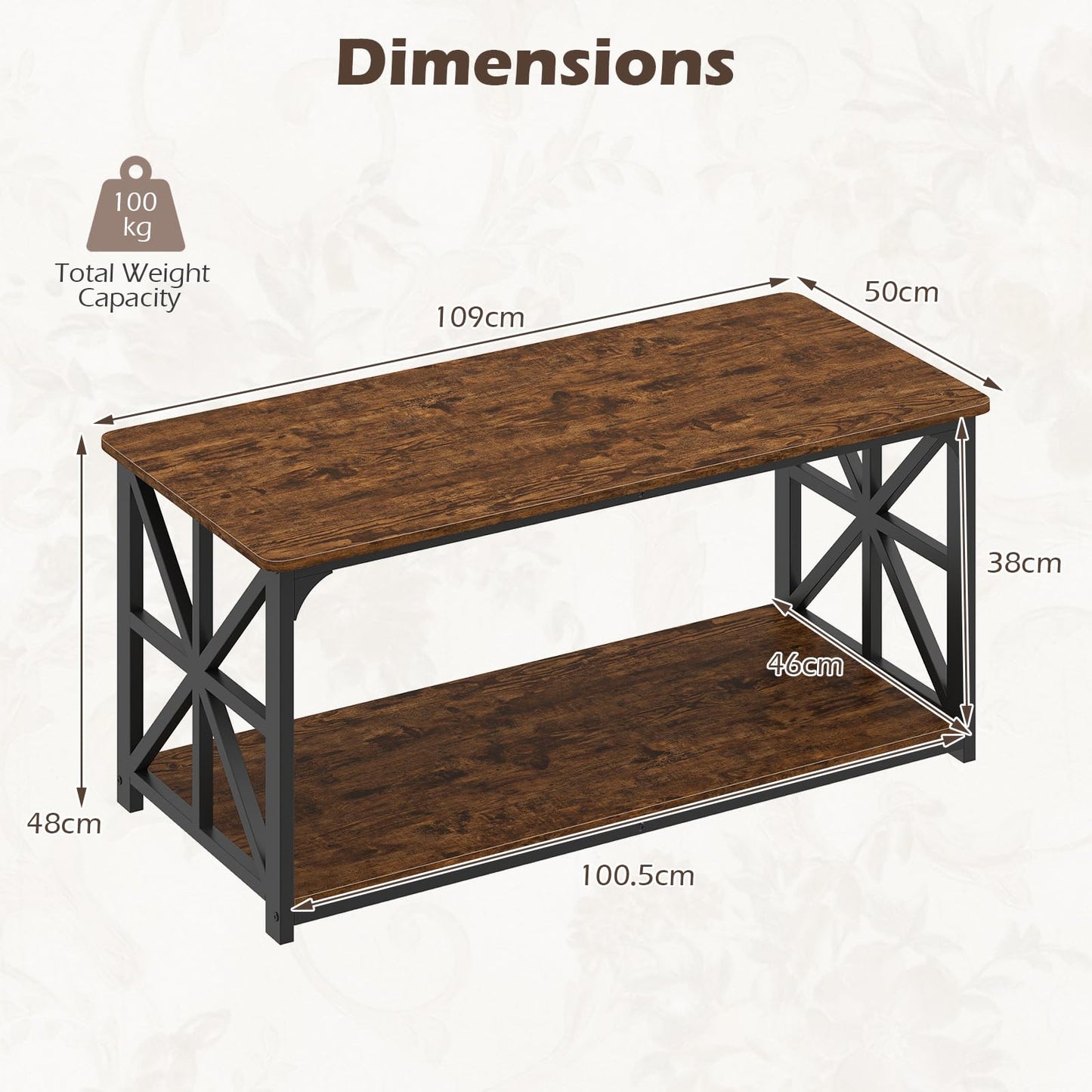 Coffee Table Industrial Farmhouse Accent Table with Open Storage Shelf
