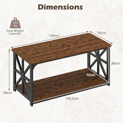Coffee Table Industrial Farmhouse Accent Table with Open Storage Shelf