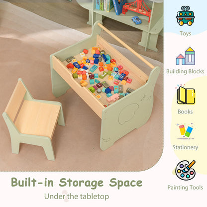 Giantex Kids Table and Chair Set Wooden Children Table with Reversible Blackboard Tabletop