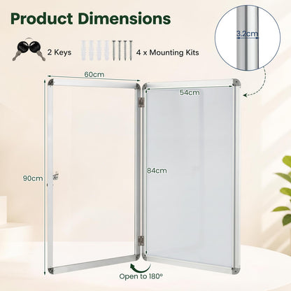 90 x 60 cm Enclosed Bulletin Board with Locking Door and Aluminum Alloy Frame
