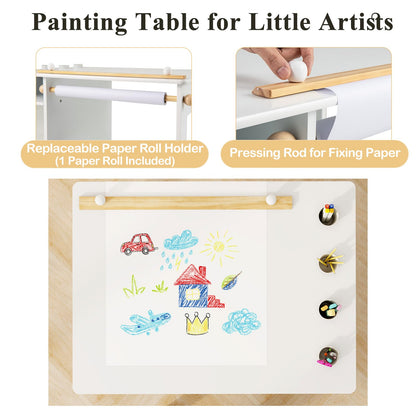 Toddler Craft Play Study Drawing Desk with Paper Roll 4 Paint Cups