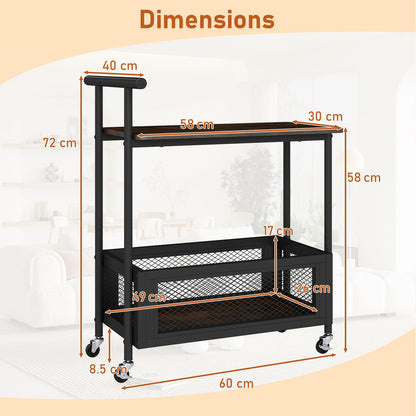 Rolling End Table with Handle 2-Tier Sofa Side Table with Open Shelf