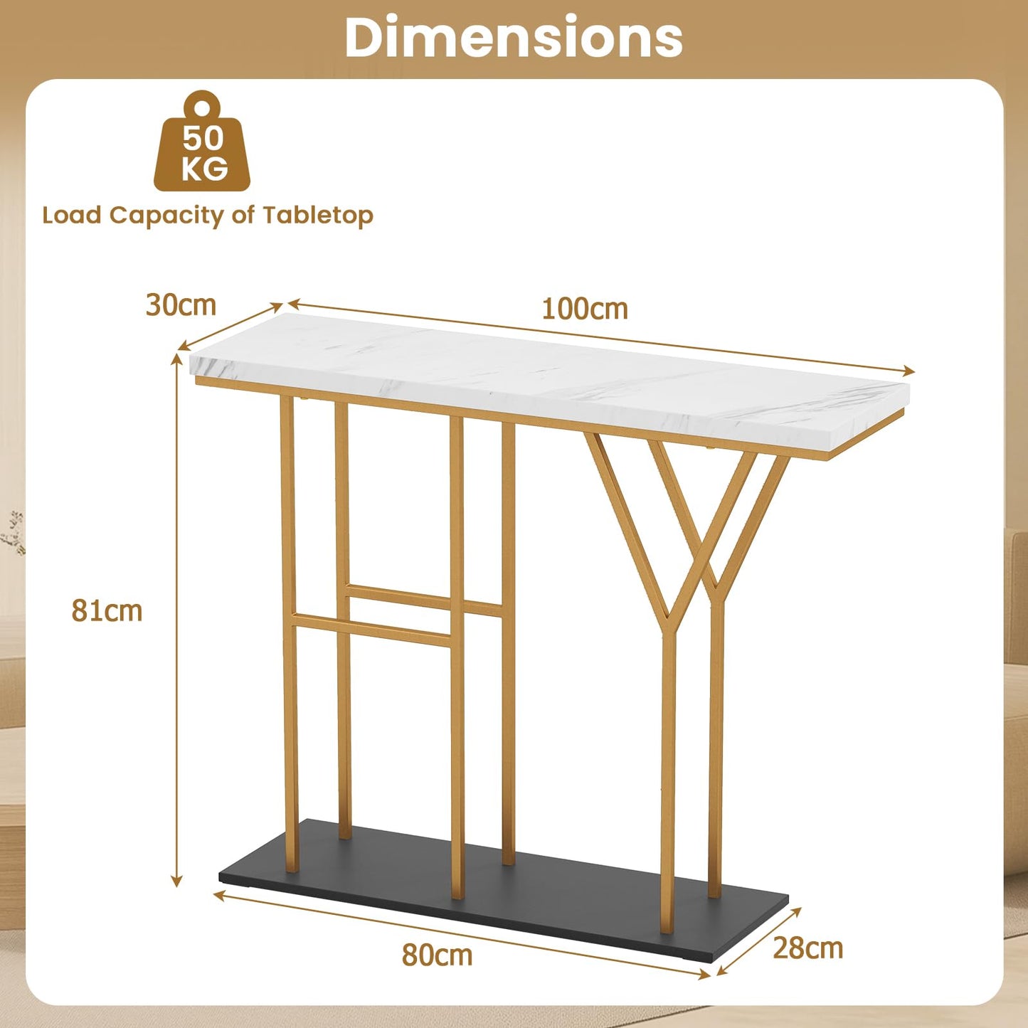 Faux Marble Slim Entryway Table Hall Desk