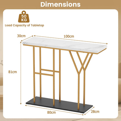 Faux Marble Slim Entryway Table Hall Desk