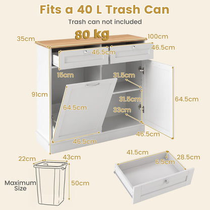Hidden Tilt Out Trash Bin Cabinet with Shelves Wooden Storage Organizer for Kitchen