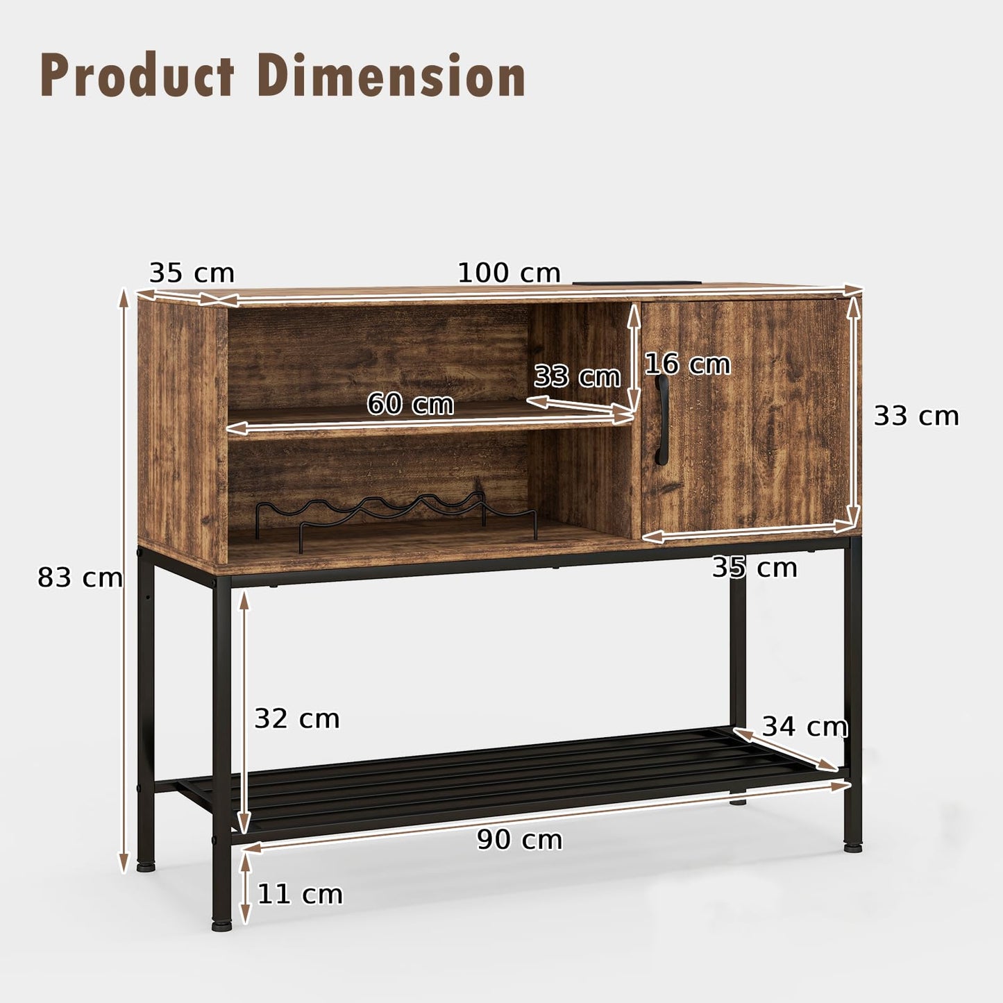 Sideboard Buffet Cabinet with Wine Racks and Storage Shelves