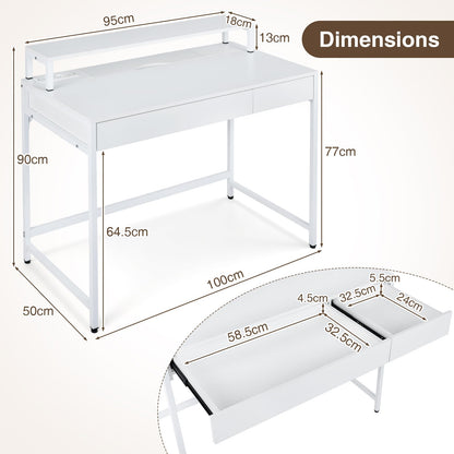 Computer Desk with Power Outlets, 100 x 50 x 90cm Office Desk | Removable Monitor Stand, Dual-use Drawer