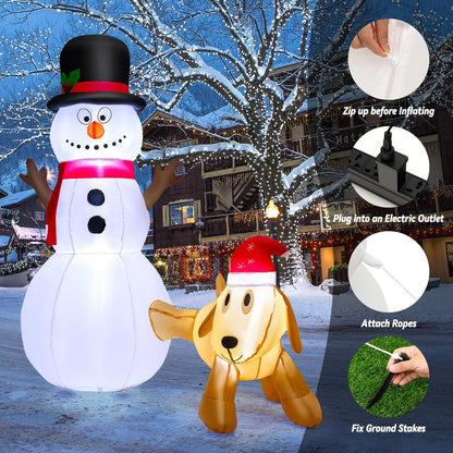 180 cm Tall Inflatable Snowman and Dog Set with Built-in LED Lights