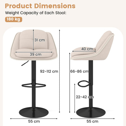 Bar Stools Set of 2 Modern Adjustable Chenille Upholstered Barstools