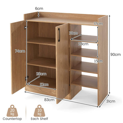 Shoe Storage Organizer with 2 Adjustable Inner Shelves and 4 Open Shelves