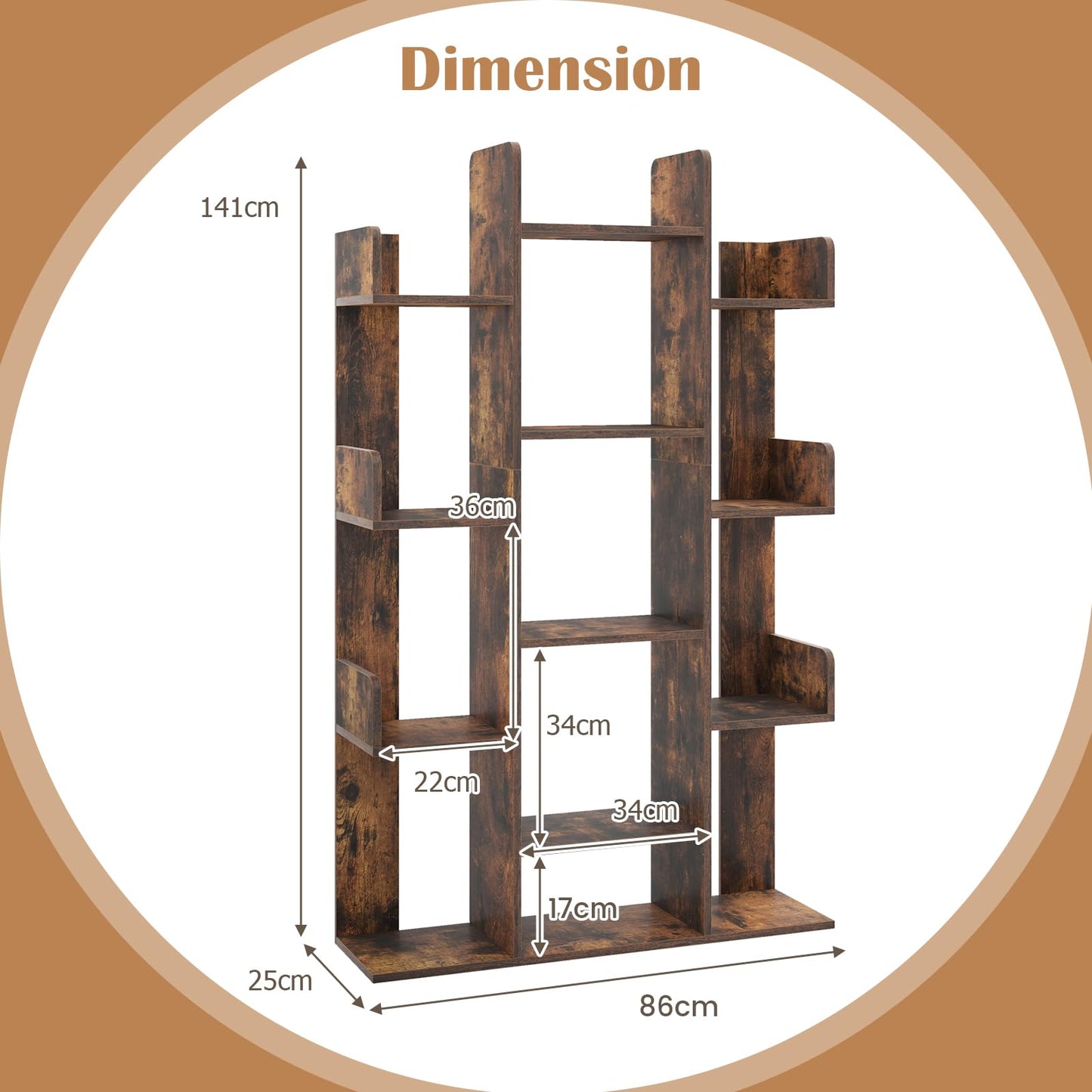 Tree Bookshelf Corner Books Storage Organizer with 13 Open Shelves