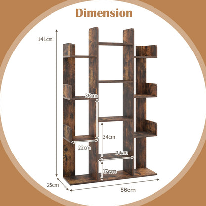 Tree Bookshelf Corner Books Storage Organizer with 13 Open Shelves