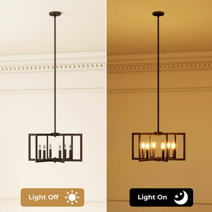 6-Light Black Farmhouse Chandelier with Adjustable Height