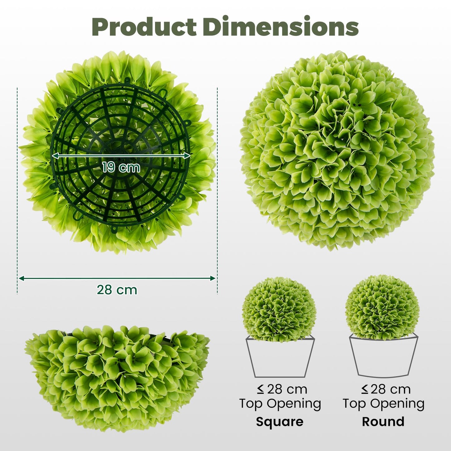 2 Pieces 28 CM Artificial Plant Topiary Balls for Garden Balcony Yard