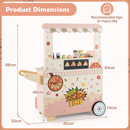 Kids Pizza Food Truck Wooden Pretend Play Snack Cart with Oven