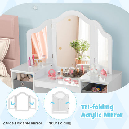 Kids Vanity Desk and Chair 2 in 1 Toddler Makeup Pretend Play Table