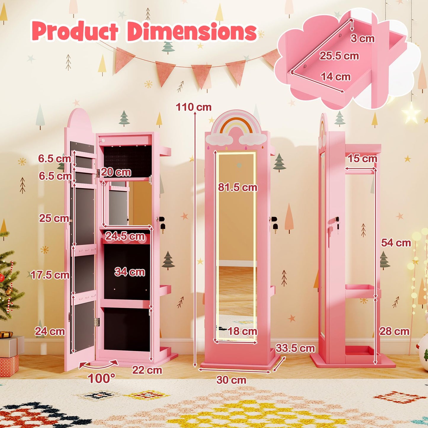 Kids Jewelry Cabinet Standing Children Jewelry Organizer