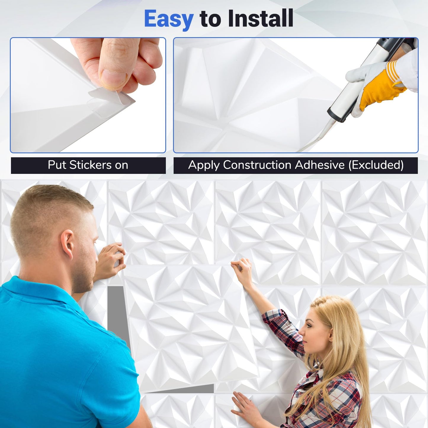 20-Pack 3D Wall Panels with Decorative Diamond Patterns