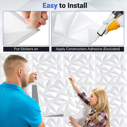 20-Pack 3D Wall Panels with Decorative Diamond Patterns