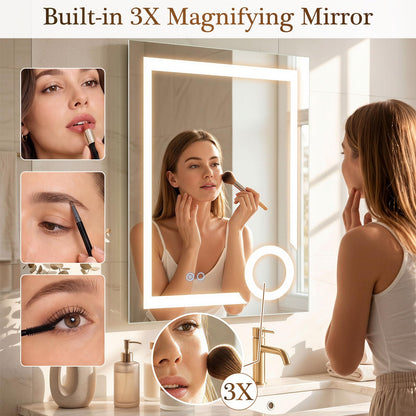 500x700mm Bathroom Mirror with LED Lights, 3x Magnifier, Anti-Fog