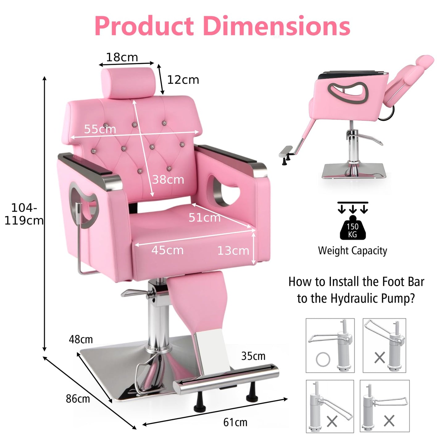 Adjustable Swivel Barber Chair with Padded Backrest