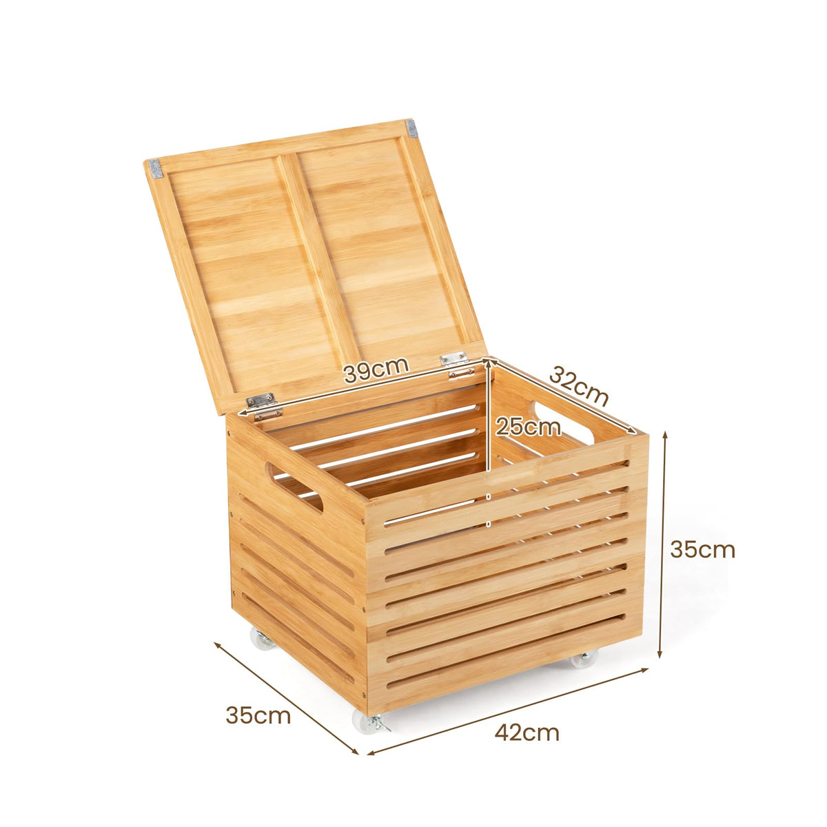 Bamboo Rolling Storage Box with 4 Wheels and Lid for Home