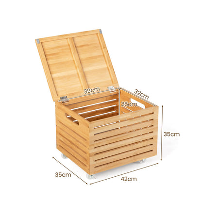 Bamboo Rolling Storage Box with 4 Wheels and Lid for Home