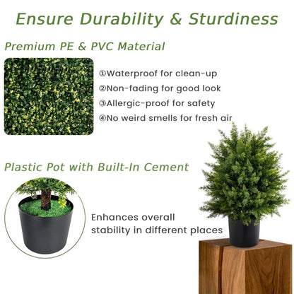 Set of 2 Artificial Cedar Topiary Ball Trees with Cement Pot