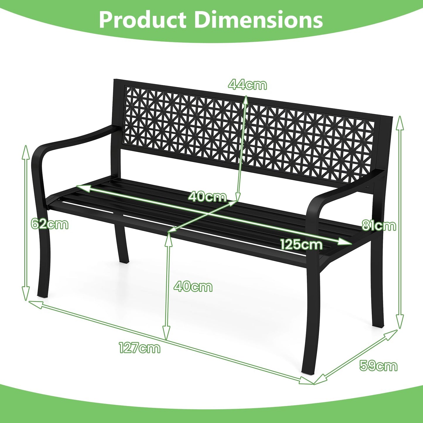 2-3 Seater Cross Grid Pattern Heavy Duty Metal Frame Loveseat Park Bench