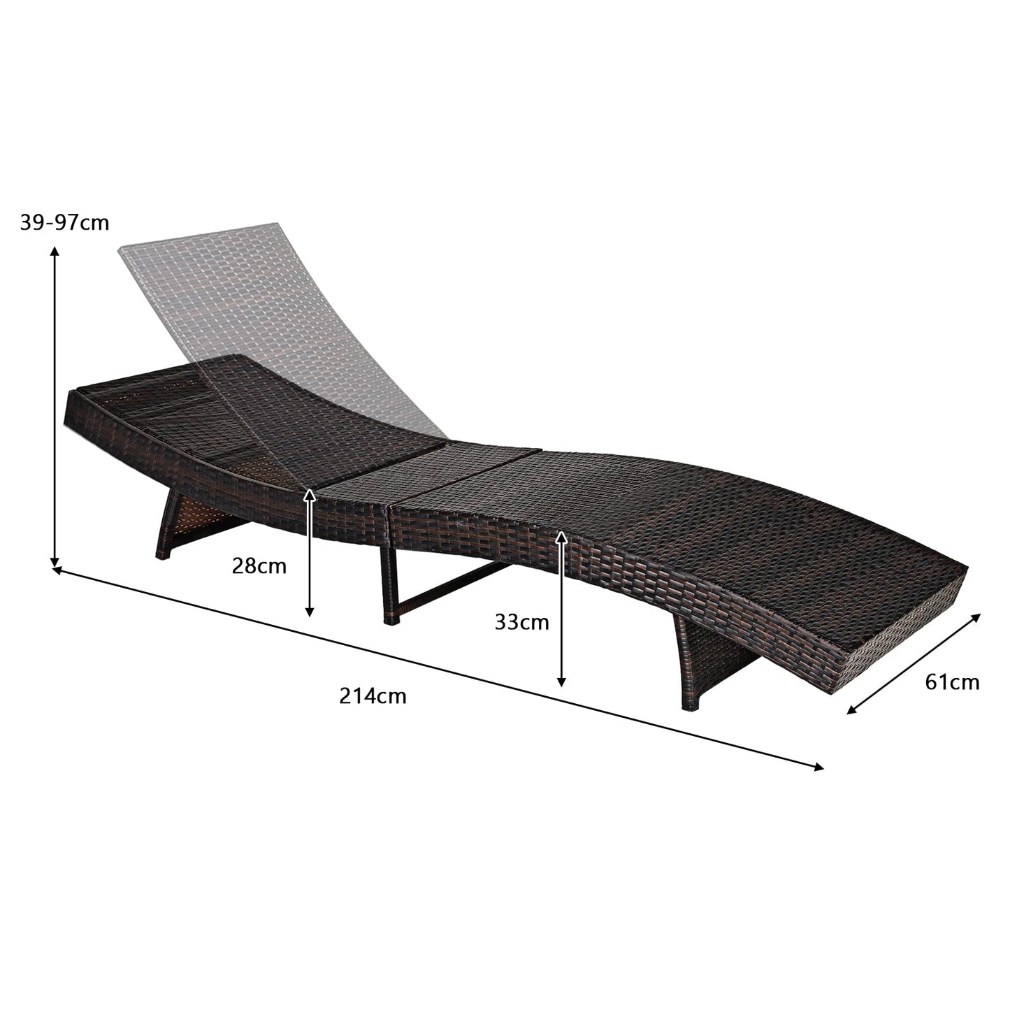 Outdoor Adjustable Folding Chaise Lounge with Removable Thick Cushion