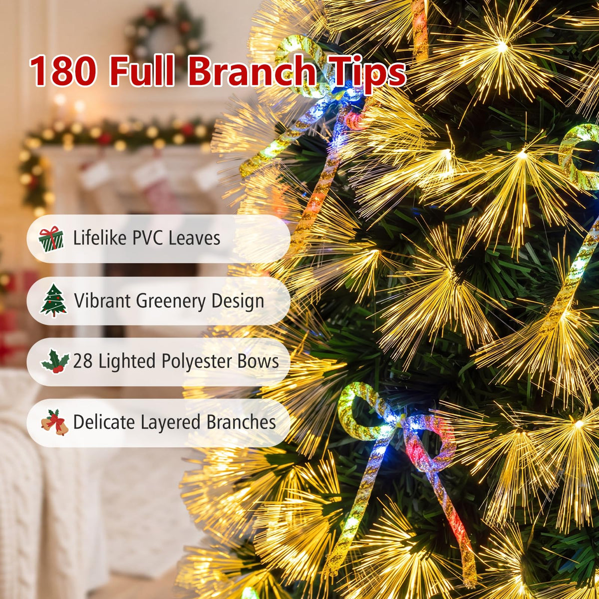 5FT Fiber Optic Christmas Tree, Pre-lit Artificial Xmas Tree