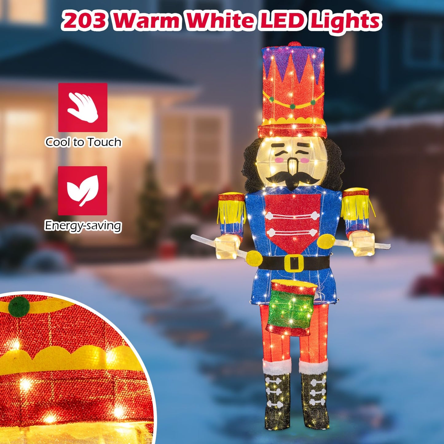 Lighted Nutcracker Soldier, Outdoor 3D Christmas Decoration with LED Lights