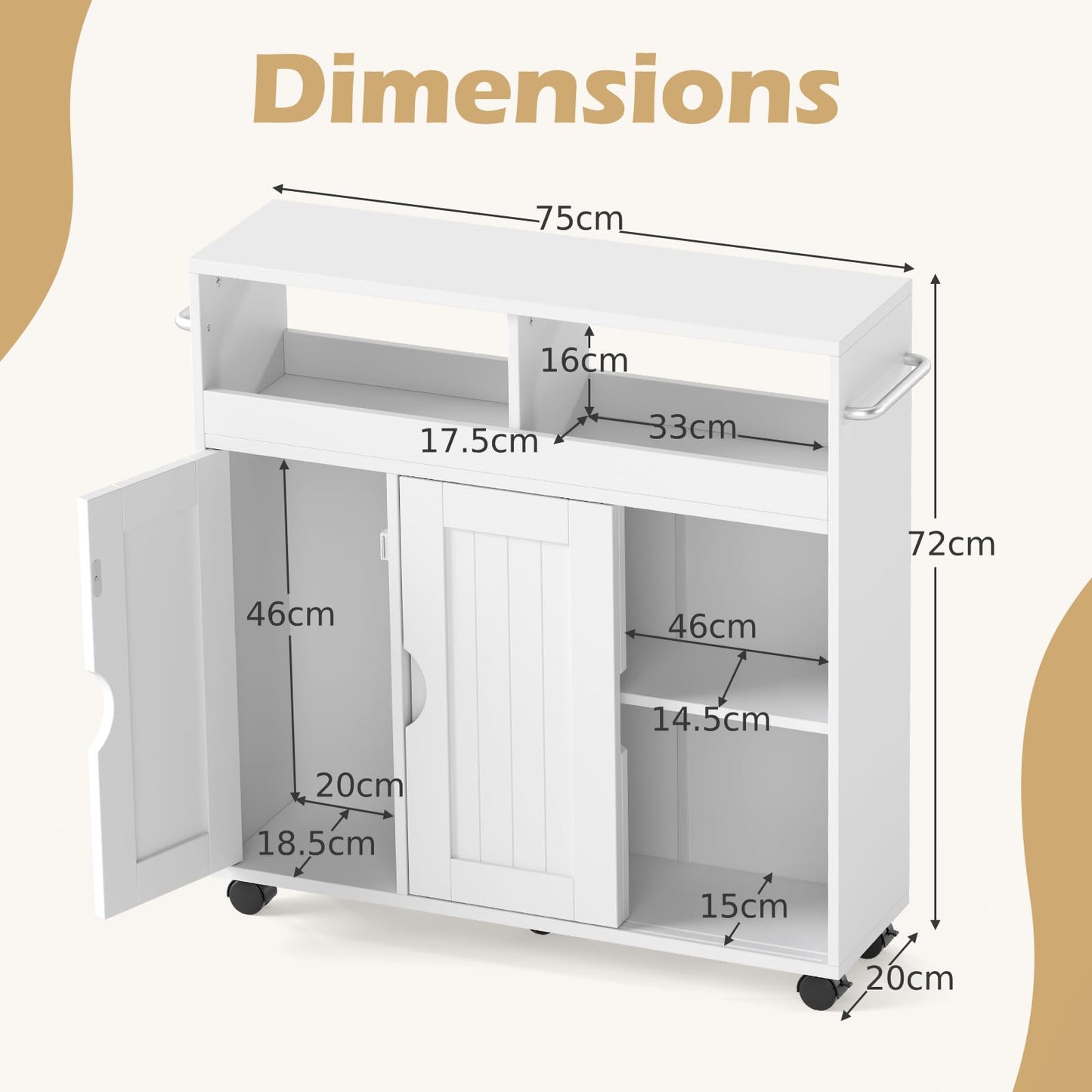 Bathroom Floor Cabinet on Wheels, Freestanding Slim Bathroom Storage Unit