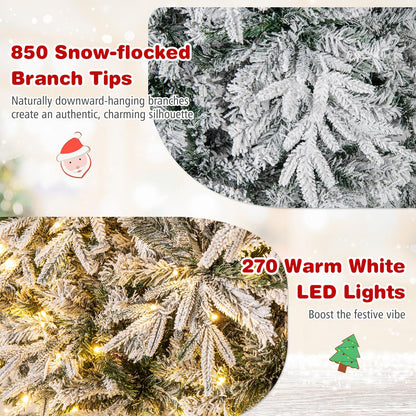 180 cm Artificial Christmas Tree Pre-lit Hinged Xmas Tree with 270 Warm White LED Lights