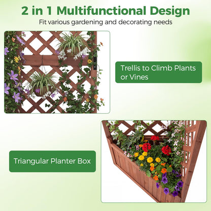Wooden Planter with Trellis, Corner Raised Garden Bed with Drainage Holes