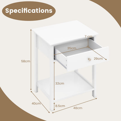 1/2 Pieces Wooden Nightstand with Drawer and Storage Shelf