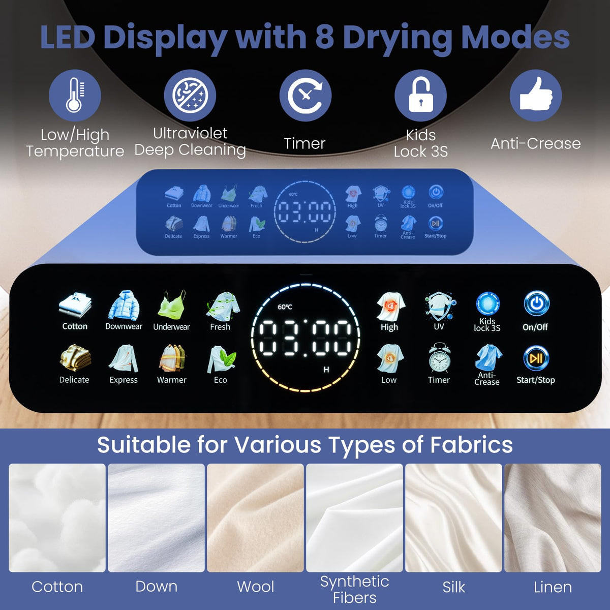 3KG Vented Tumble Dryer, Compact Smart Sensor Dryer with 8 Modes