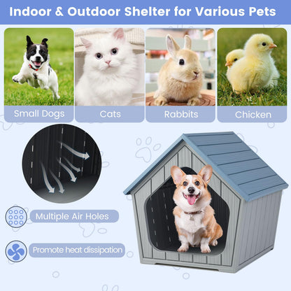 Plastic Dog House, Indoor Outdoor Cat House Condo with Sloping Roof