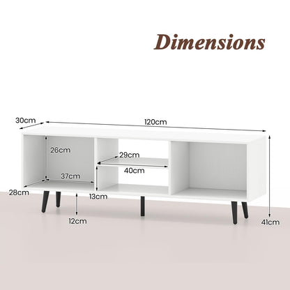 120cm Mid Century Modern TV Stand with Shelves and 5 Metal Legs
