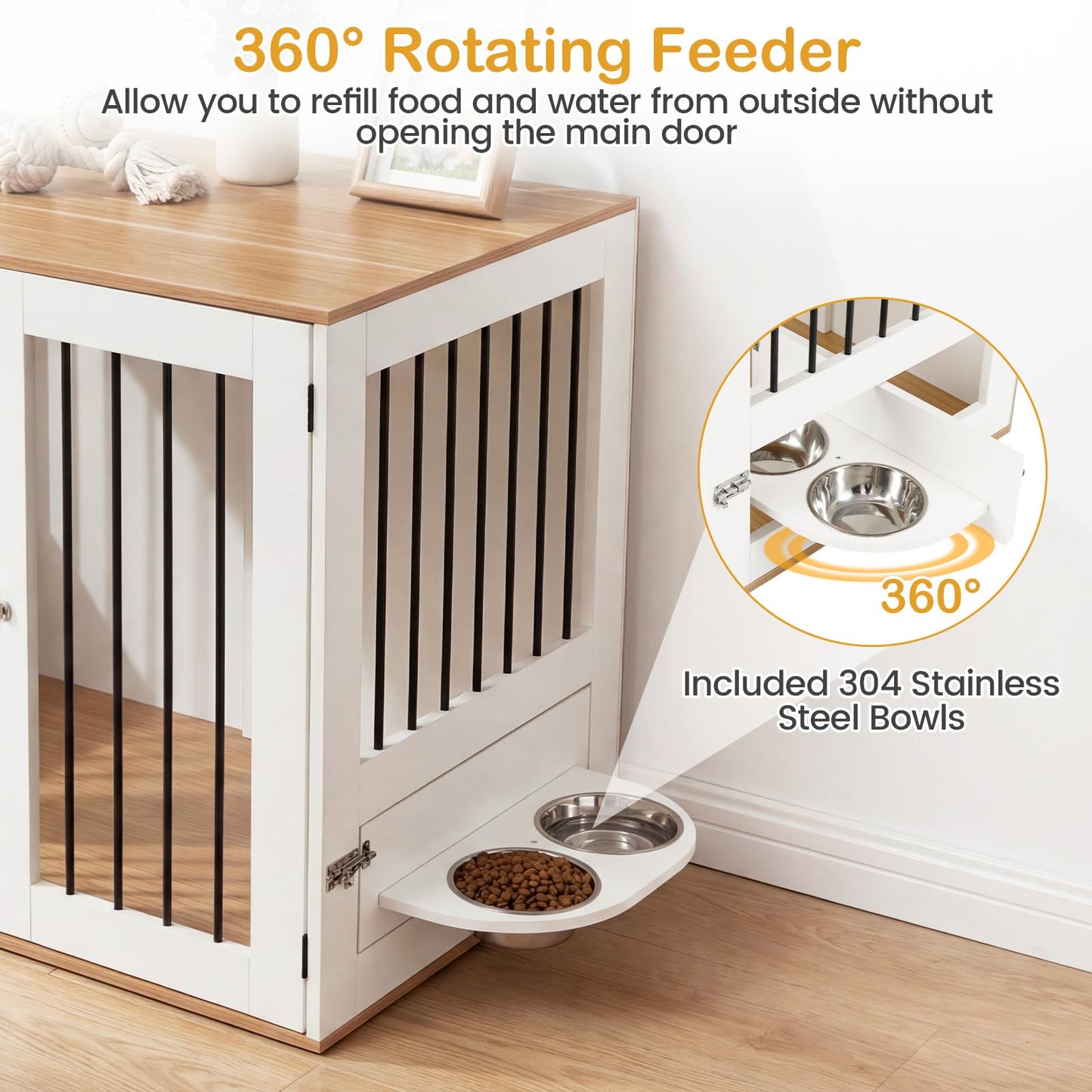 Dog Crate Furniture, Wooden Dogs Cage | 80cm Indoor Puppy Kennel Pet House Side Table