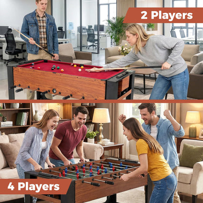 2 in 1 Multi Game Table, 138cm Swivel Football & Pool Combo Table with 2 Foosballs