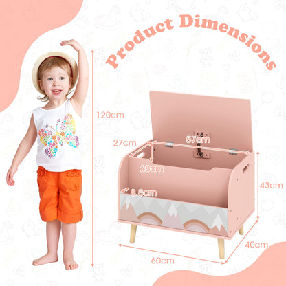 Wooden Toy Box, Kids Storage Chest with Flip-top Lid, Front Bookshelf