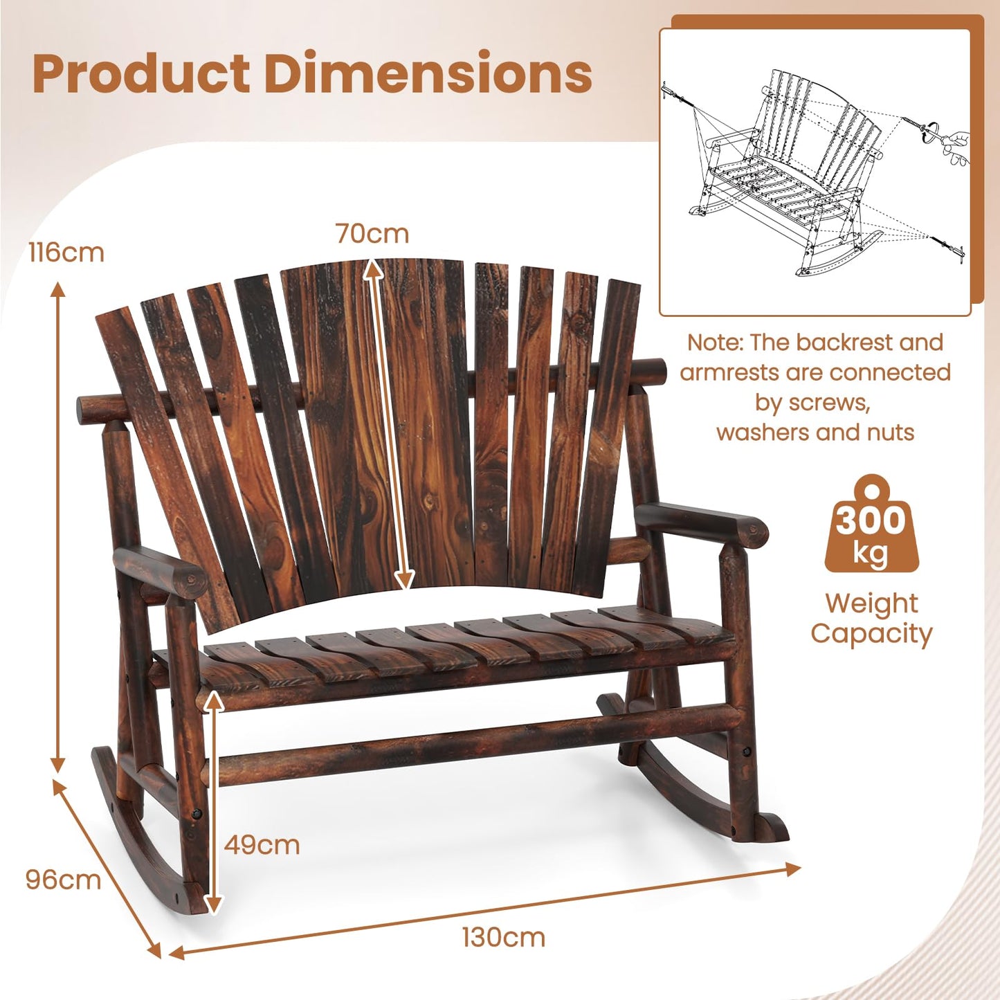 2 Person Adirondack Rocking Chair for Garden