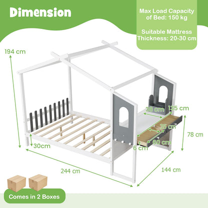 Single/Double House Bed Wood Montessori Bed Frame with Desk